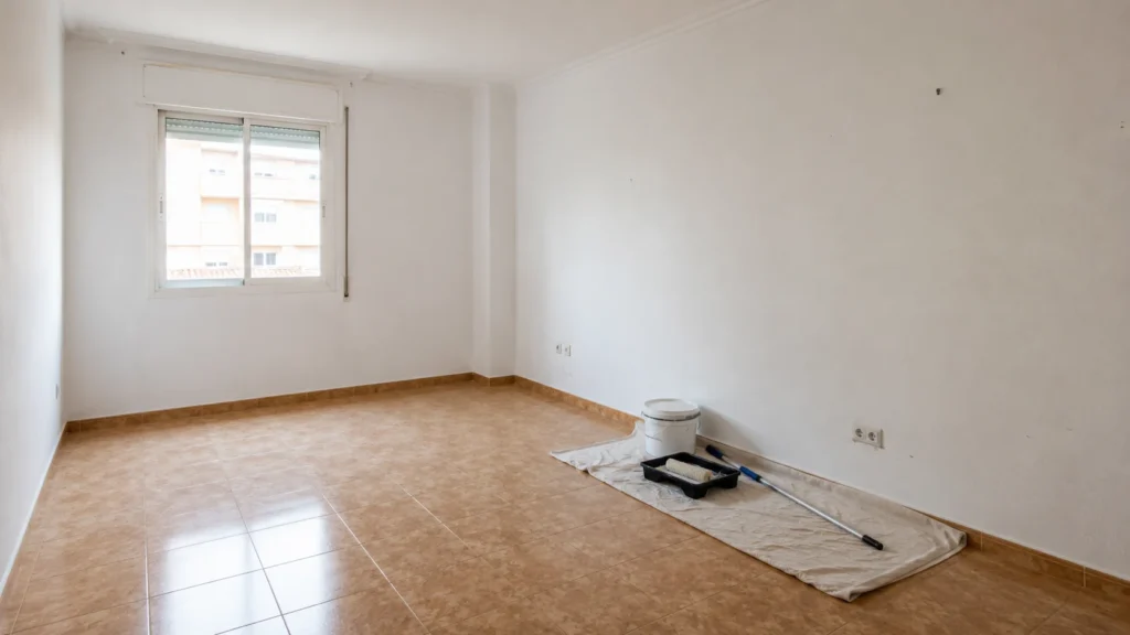 pintar piso después de vaciarlo con paredes limpias y suelo despejado
