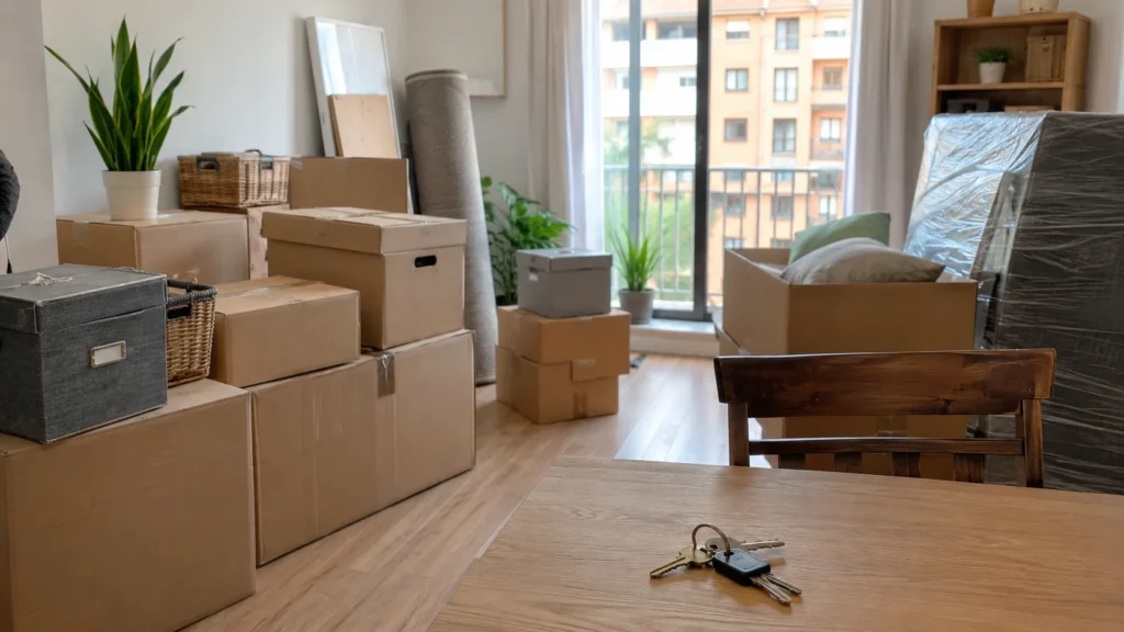 cajas y muebles organizados antes de contratar un vaciado de piso